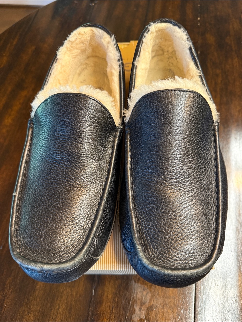 UGG Black Leather Shearling-Lined Slip-On Loafers